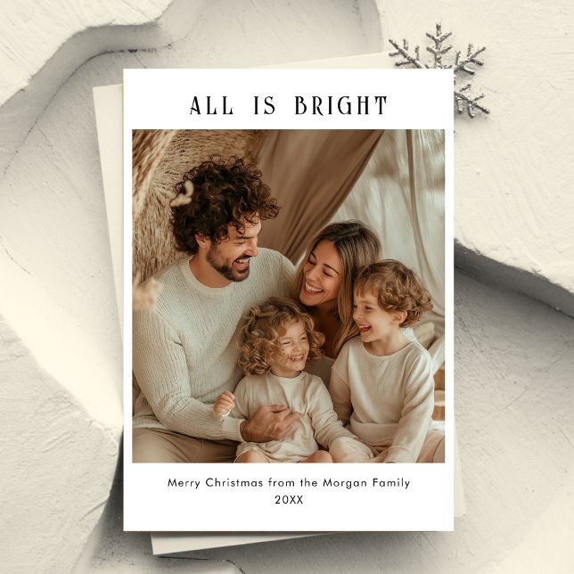 Cartes Pour Fêtes Annuelles Simple Tout Est Bright Noël Famille Enfants Photo (Créateur téléchargé)
