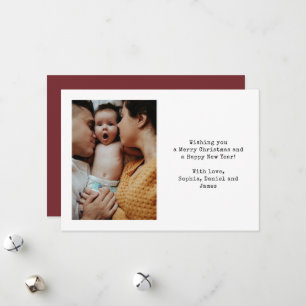 Cartes Pour Fêtes Annuelles Simple Typographie Famille Photo Vert Noël