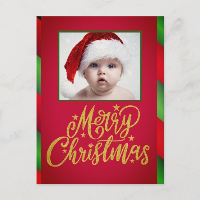 Cartes Pour Fêtes Annuelles Simple Une Photo Rouge Et Vert Frappe Noël (Devant)