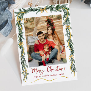Cartes Pour Fêtes Annuelles Simple Végétal Rubans Dorés Joyeux Noël 1 Photo