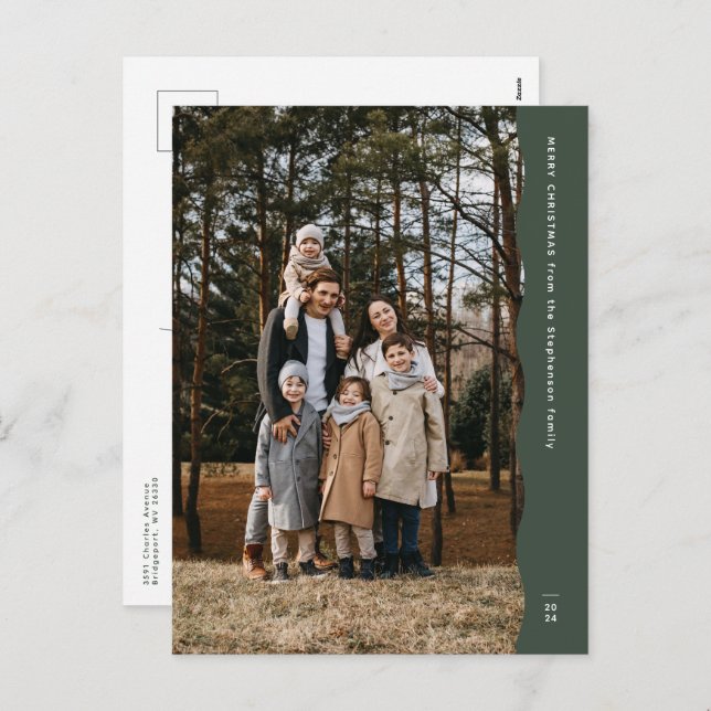 Cartes Pour Fêtes Annuelles Simple vert moderne à deux photos bord ondulé Noël (Devant / Derrière)