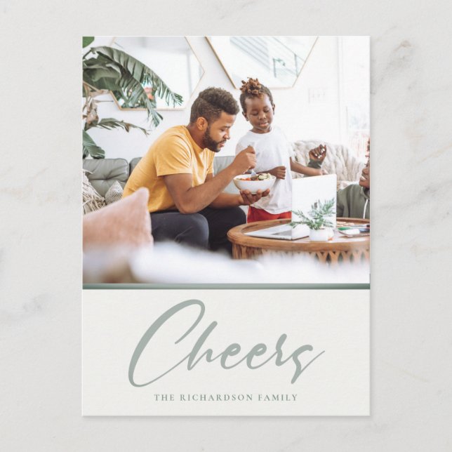 Cartes Pour Fêtes Annuelles Simple Vert Sage Crépusculaire Noël Photo Joie (Devant)