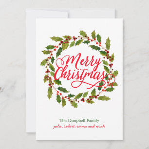 Cartes Pour Fêtes Annuelles Simple Wreath Holly Moderne