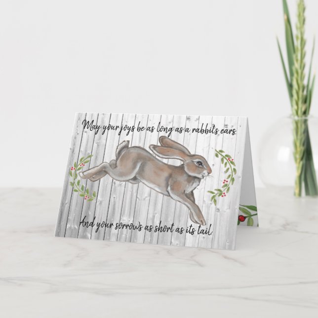 Cartes Pour Fêtes Annuelles Simples feuilles de lapin rustique en bois de Noël (Devant)