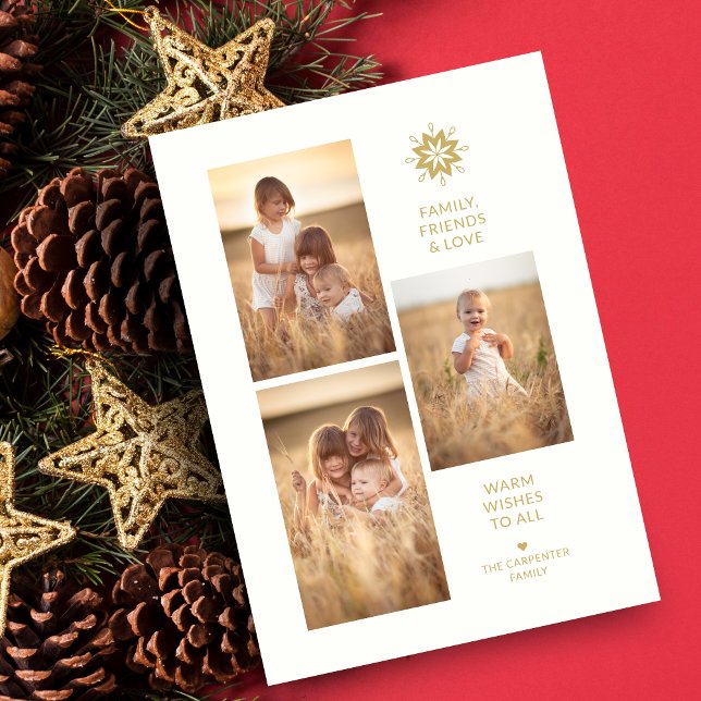 Cartes Pour Fêtes Annuelles Simplicity Minimal 3 Photos Family Collage  (Simplicity Minimal 3 Photos Family Collage Holiday card with Envelope.)