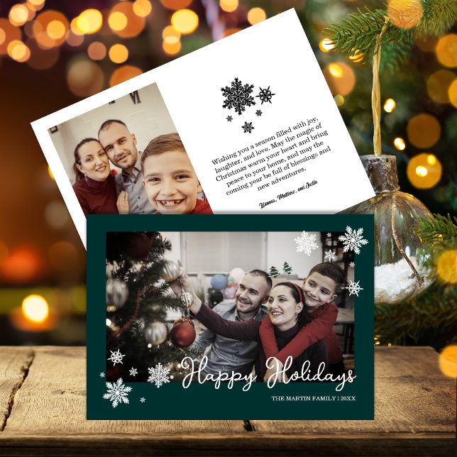Cartes Pour Fêtes Annuelles Simplistic Snowflakes Dark Green Photo (Créateur téléchargé)