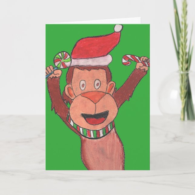 Cartes Pour Fêtes Annuelles Singe de Noël (Devant)
