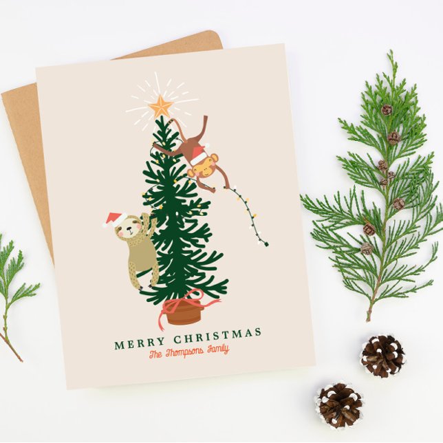 Cartes Pour Fêtes Annuelles Singe de Sloth pendu à un arbre de Noël (Créateur téléchargé)