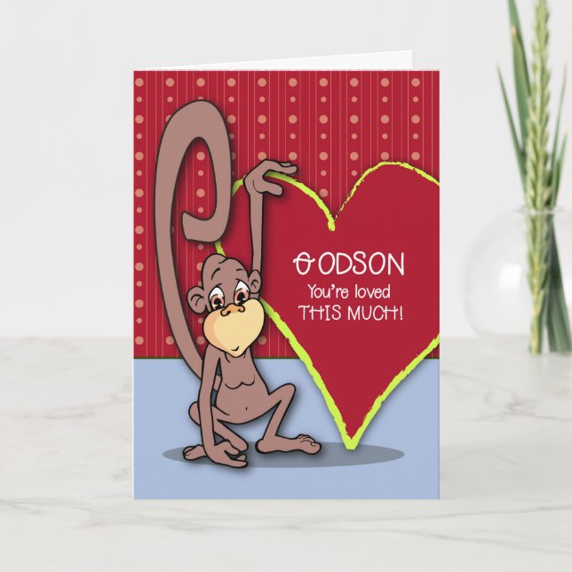 Cartes Pour Fêtes Annuelles Singe mignon de filleul la Saint-Valentin (Devant)