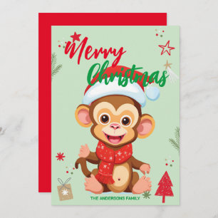Cartes Pour Fêtes Annuelles Singe mignon père Noël Noël Vacances Nom de famill