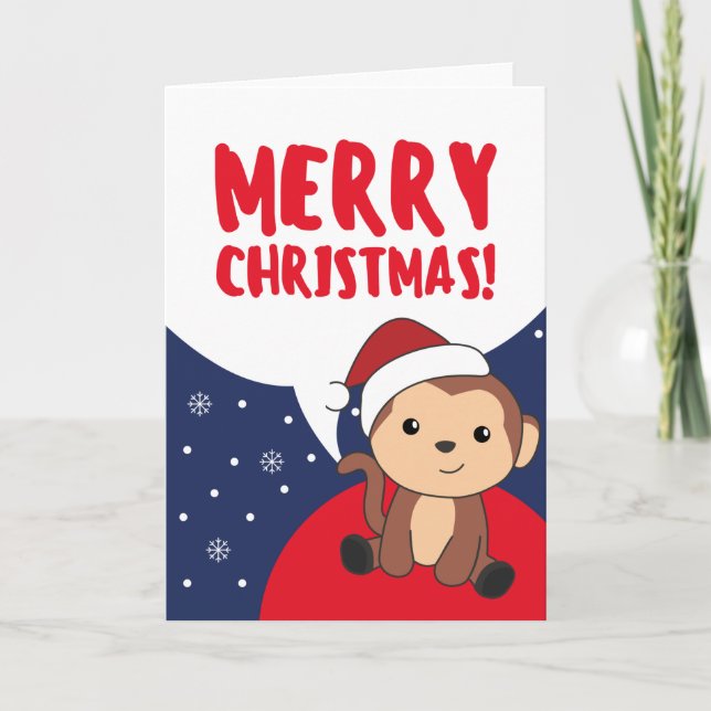 Cartes Pour Fêtes Annuelles Singe Noël Neige Hiver Animaux Singes Vacances (Devant)