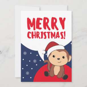 Cartes Pour Fêtes Annuelles Singe Noël Neige Hiver Animaux Singes Vacances