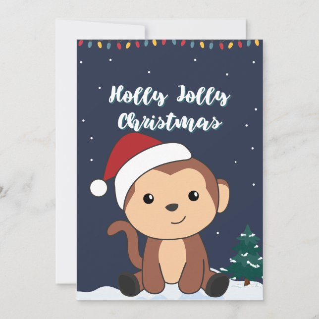 Cartes Pour Fêtes Annuelles Singe Noël Neige Hiver Animaux Singes Vacances (Devant)