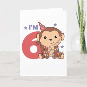 Cartes Pour Fêtes Annuelles Singe Sixième anniversaire Enfants 6 ans voiture d