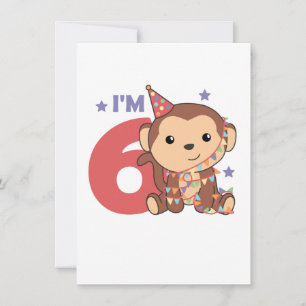 Cartes Pour Fêtes Annuelles Singe Sixième anniversaire Enfants 6 ans voiture d