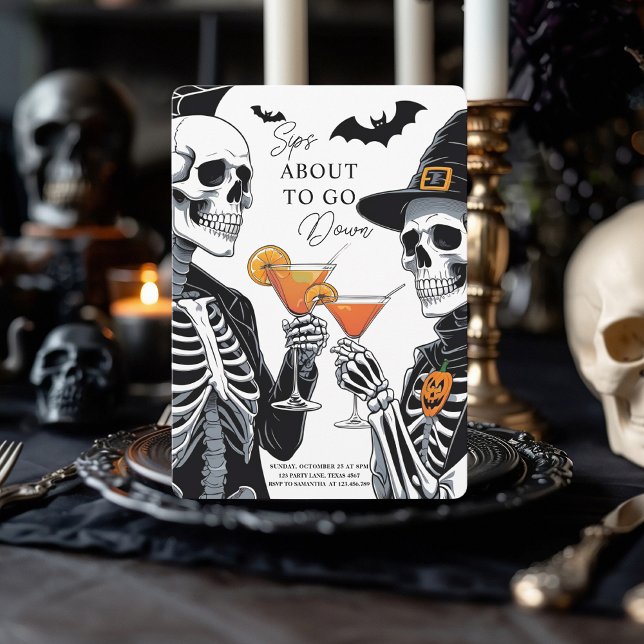 Cartes Pour Fêtes Annuelles Sips sur le point de descendre | Halloween squelet (Créateur téléchargé)