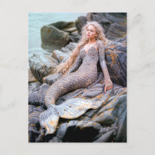 Cartes Pour Fêtes Annuelles Sirène assise sur des rochers par océan