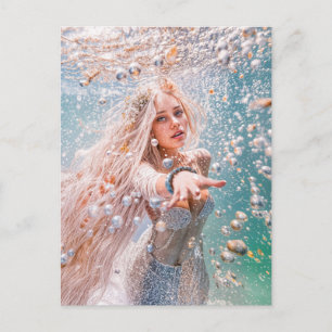 Cartes Pour Fêtes Annuelles Sirène avec des bulles dans une scène sous-marine