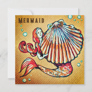 Cartes Pour Fêtes Annuelles Sirène avec dessin de coquille de mer