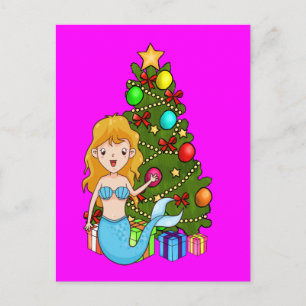 Cartes Pour Fêtes Annuelles Sirène bleue et arbre de Noël