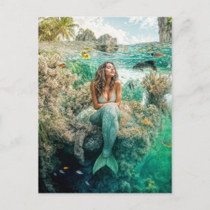 Cartes Pour Fêtes Annuelles Sirène dans un luxuriant jardin de corail sous-mar
