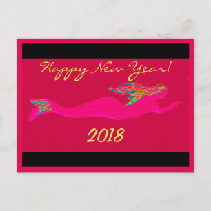 Cartes Pour Fêtes Annuelles sirène de bain rose 2018