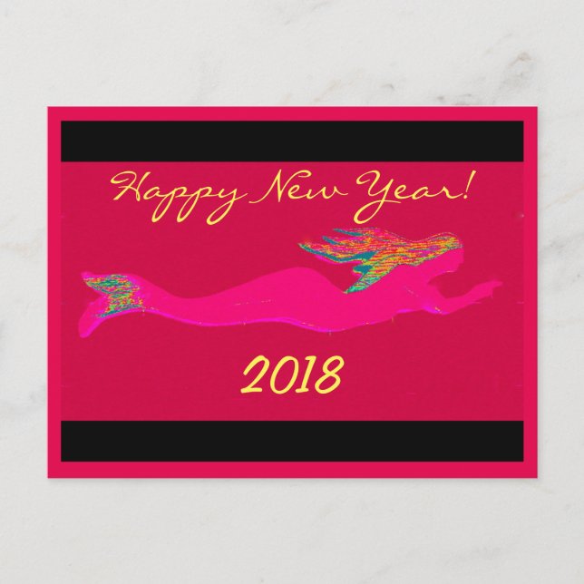 Cartes Pour Fêtes Annuelles sirène de bain rose 2018 (Devant)