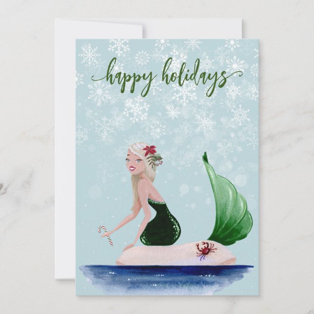 Cartes Pour Fêtes Annuelles Sirène de Noël verte de vacances (Devant)