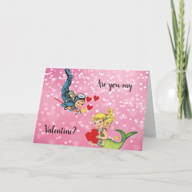 Cartes Pour Fêtes Annuelles Sirène d'enfant de Valentine et plongeur autonome (Devant)