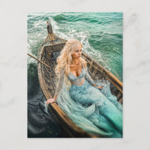 Cartes Pour Fêtes Annuelles Sirène en bateau sur les vagues de la mer tempétue