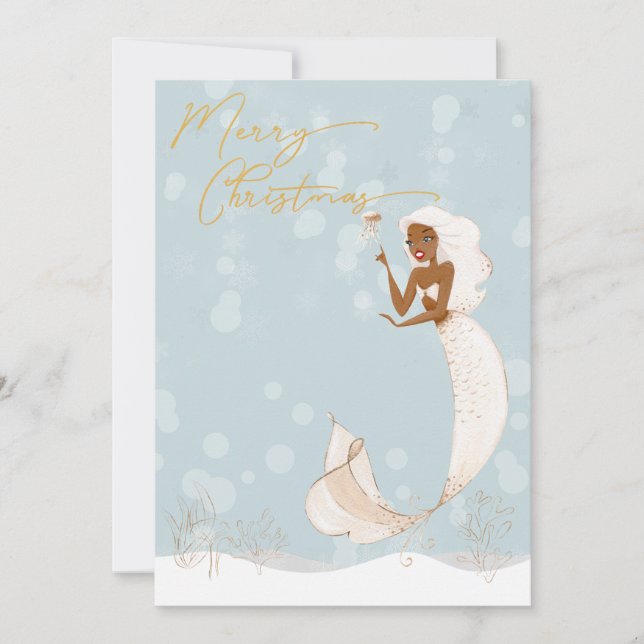 Cartes Pour Fêtes Annuelles Sirène Joyeux Noël Or Fêtes (Devant)
