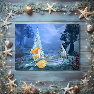 Cartes Pour Fêtes Annuelles Sirène magique, bateau à cygne et arbre de Noël