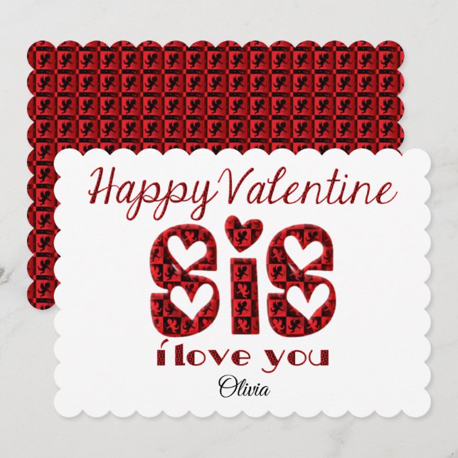 Cartes Pour Fêtes Annuelles Sis I Love You Cute Cupid Typographie Valentine (Devant / Derrière)