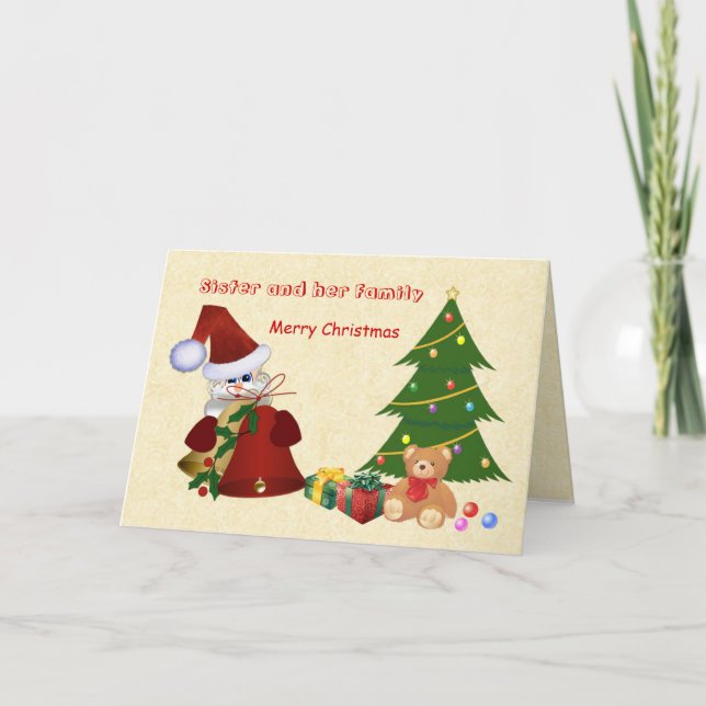 Cartes Pour Fêtes Annuelles Sister.Christmas.Santa, arbre, ours de nounours, (Devant)