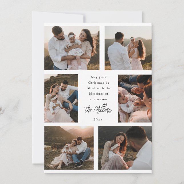 Cartes Pour Fêtes Annuelles Six Photo Modern Script Flat Holiday Card (Devant)