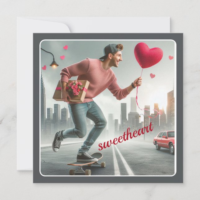 Cartes Pour Fêtes Annuelles Skateboard avec cadeau Chérie Valentine (Devant)