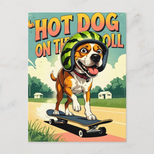 Cartes Pour Fêtes Annuelles Skateboard Dog Summer Drôle Retro Beach (Devant)