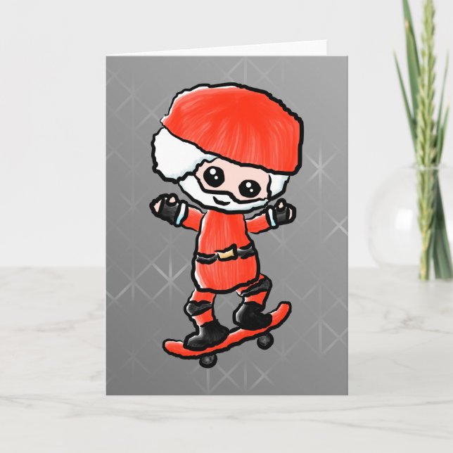 Cartes Pour Fêtes Annuelles Skateboard Père Noël (Devant)
