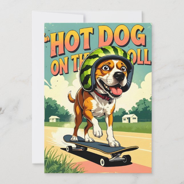 Cartes Pour Fêtes Annuelles Skateboarding Dog Summer Funny Retro Beach  (Devant)