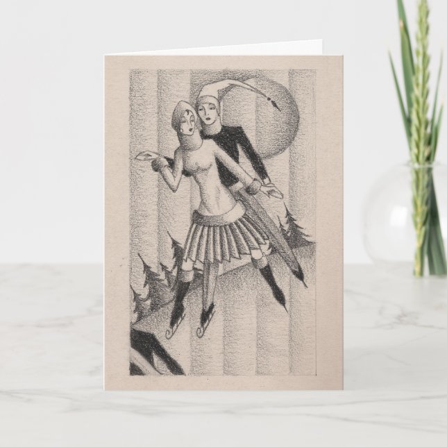 Cartes Pour Fêtes Annuelles Skaters de glace déco années 1920 (Devant)