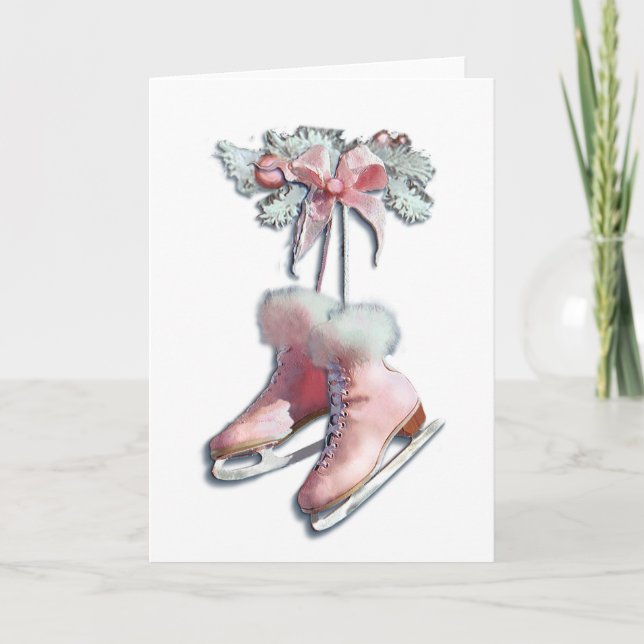 Cartes Pour Fêtes Annuelles SKATES DE GLACE en ROSE par SHARON SHARPE (Devant)