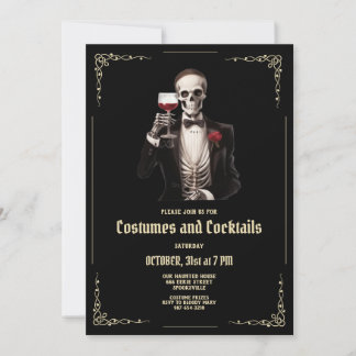 Cartes Pour Fêtes Annuelles Skeleton Adulte Halloween Cocktail Party Invitatio