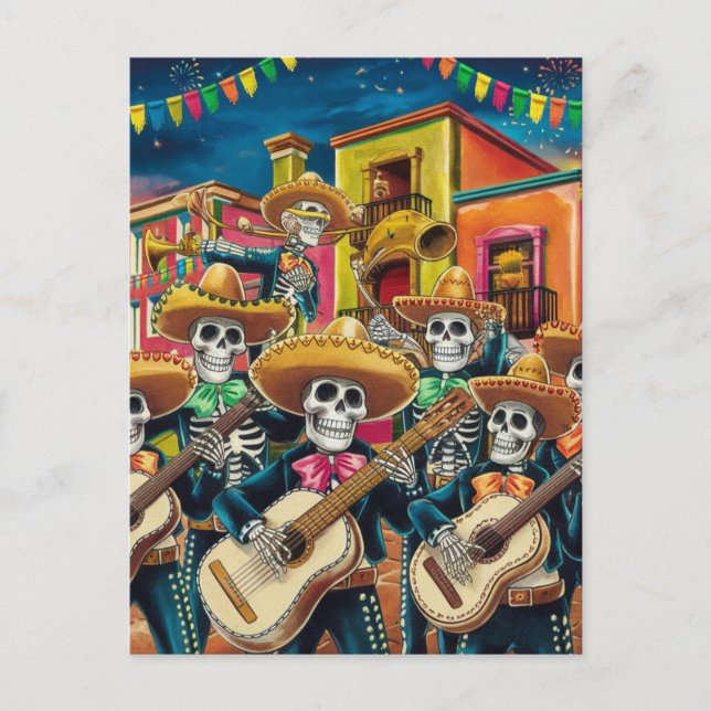 Cartes Pour Fêtes Annuelles Skeleton Mariachi Band Día de Los muertos (Devant)