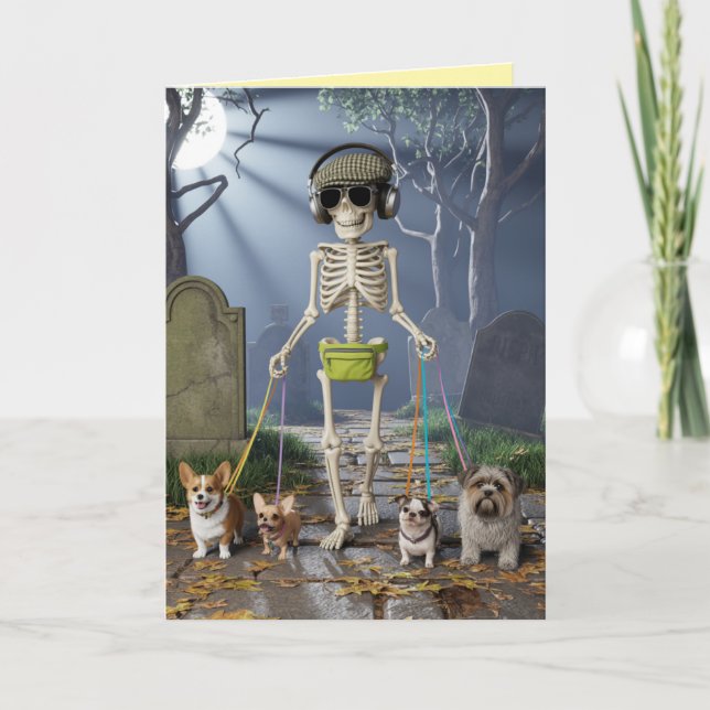Cartes Pour Fêtes Annuelles Skeleton Walkin' the Dog Card (Devant)