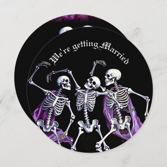 Cartes Pour Fêtes Annuelles Skeletons de danse violet gothique Enregistrer la  (Devant / Derrière)