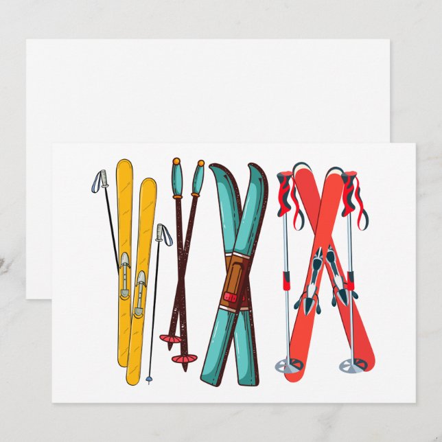 Cartes Pour Fêtes Annuelles Ski de couleur drôle Skieur  (Devant / Derrière)