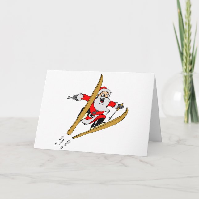 Cartes Pour Fêtes Annuelles Ski de neige Père Noël (Devant)