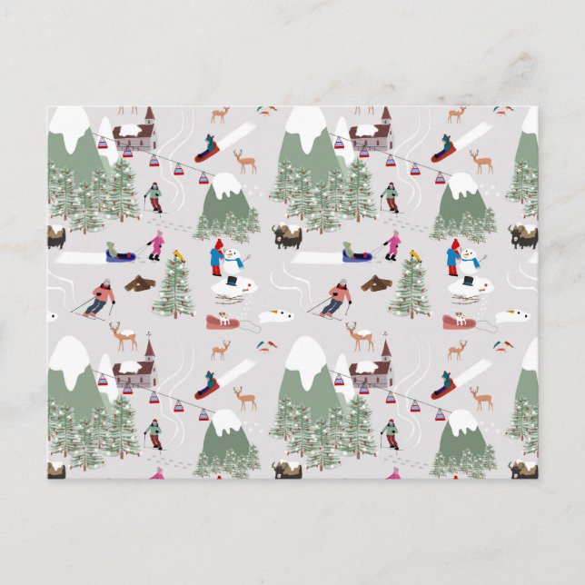 Cartes Pour Fêtes Annuelles Ski de neige Pistes de ski de montagne Paysage (Devant)