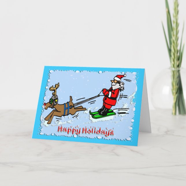 Cartes Pour Fêtes Annuelles Ski de Père Noël (Devant)