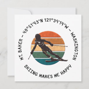 Cartes Pour Fêtes Annuelles Ski Mt. Baker, Washington - Lady Skier, Texte noir